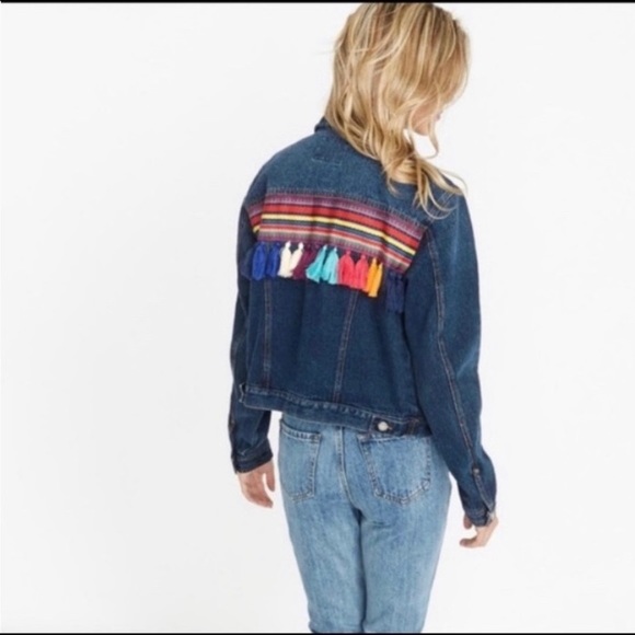 Buffalo David Bitton indigo boho denim jacket with multicolor tassels size small - Picture 1 of 7